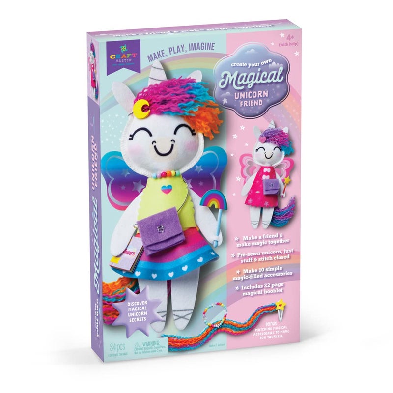 Craft Tastic Craft-tastic -Make a Unicorn Friend Craft Kit - Learn to Make Easy-to-Sew Stuffie with Clothes & Accessories - Ages 4+ - Image 1